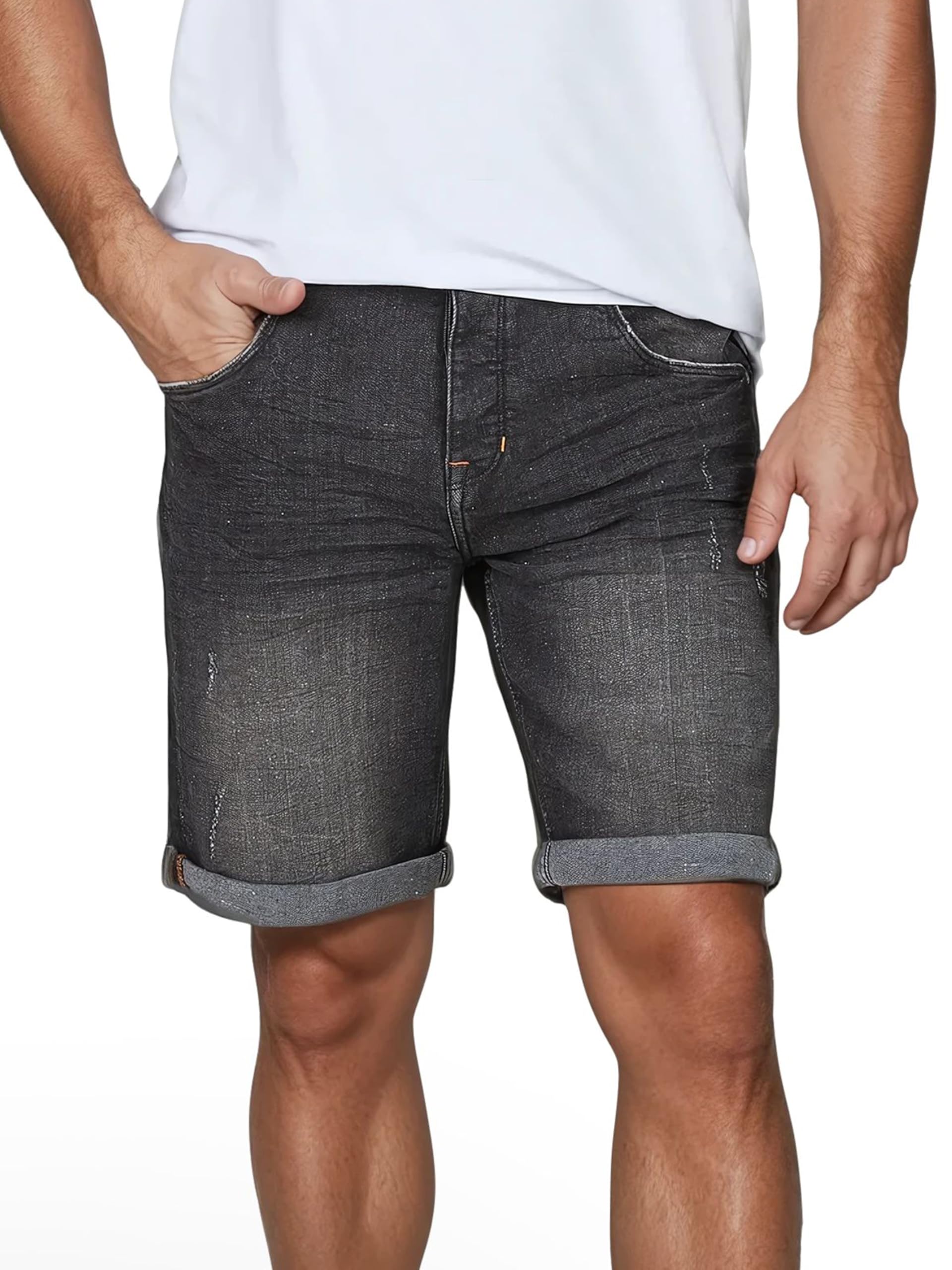 riverso Jeans Shorts Herren Stretch Kurz Regular Fit RIVTom Kurze Hosen | Bermuda Shorts Sommer Denim Einfarbig Schwarz Grau Blau 30 31 32 33 34 36 38 40 42 44 46