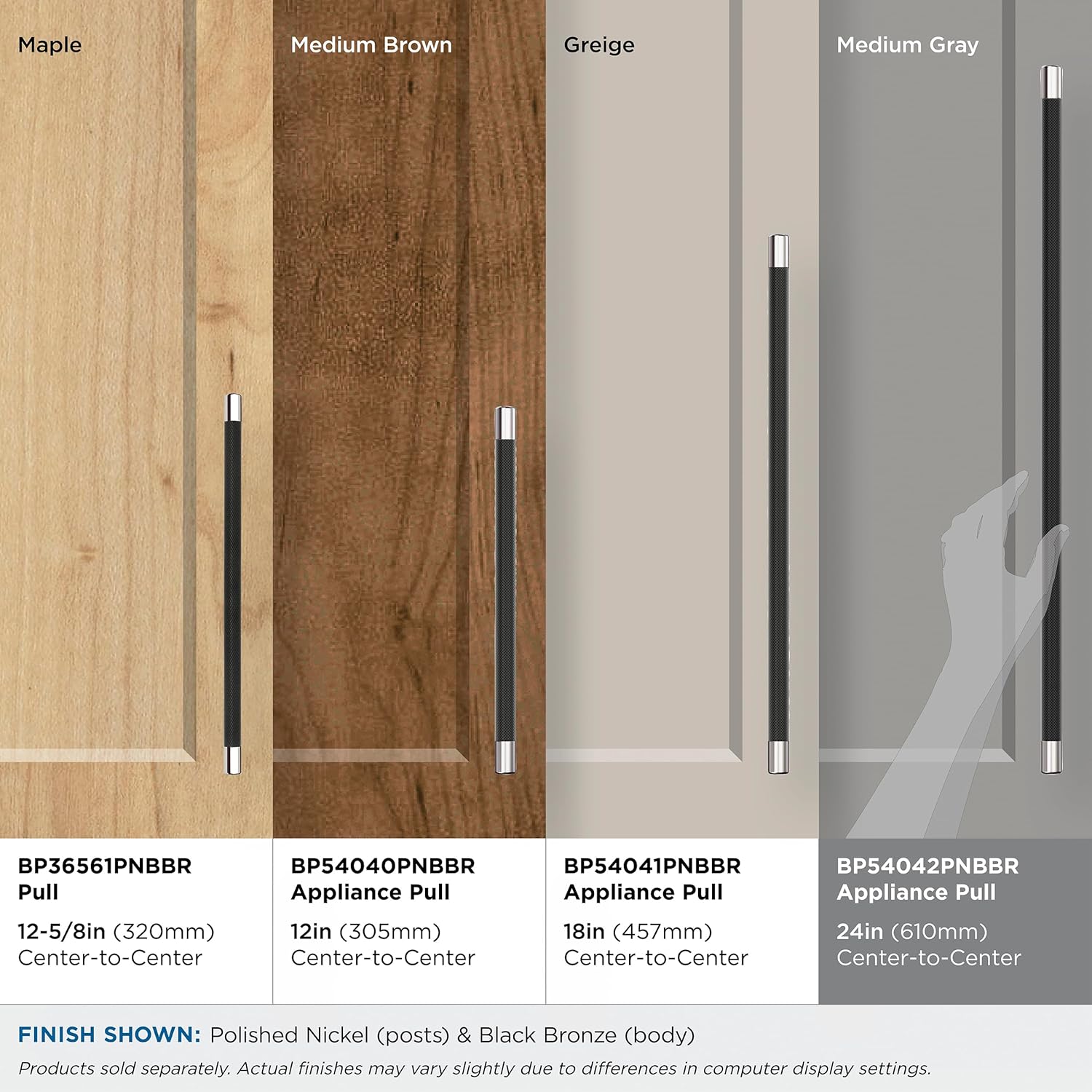 Amerock BP54042PNBBR | Polished Nickel/Black Bronze Appliance Pull | 24 inch (610mm) Center-to-Center Cabinet Handle | Esquire | Furniture Hardware