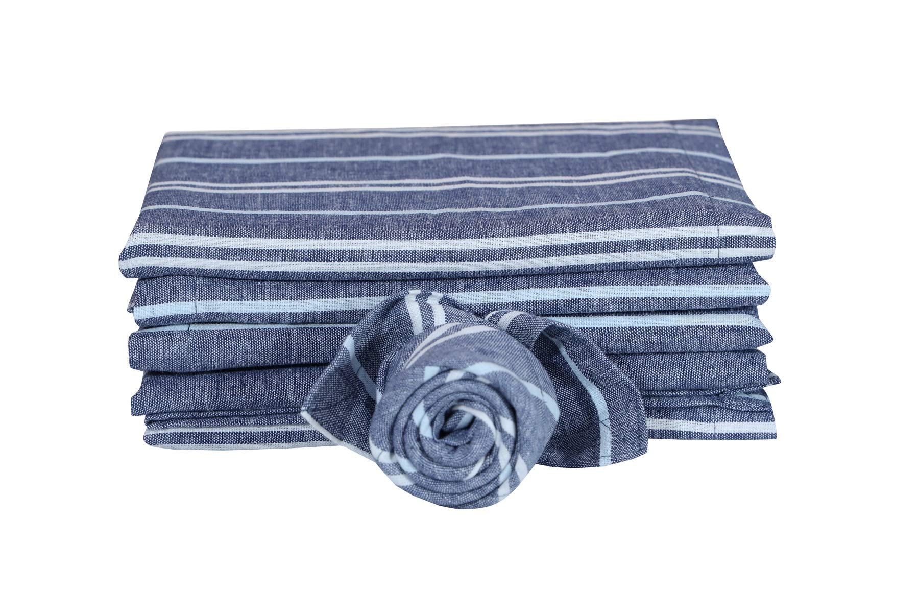 Glus Dining/Cocktail Blue Striped Table Napkins 6 pcs Set of Large 42x 42 cm (16.54 X 16.54 inch) Blue Striped (42 CmsX 42 Cms), Large
