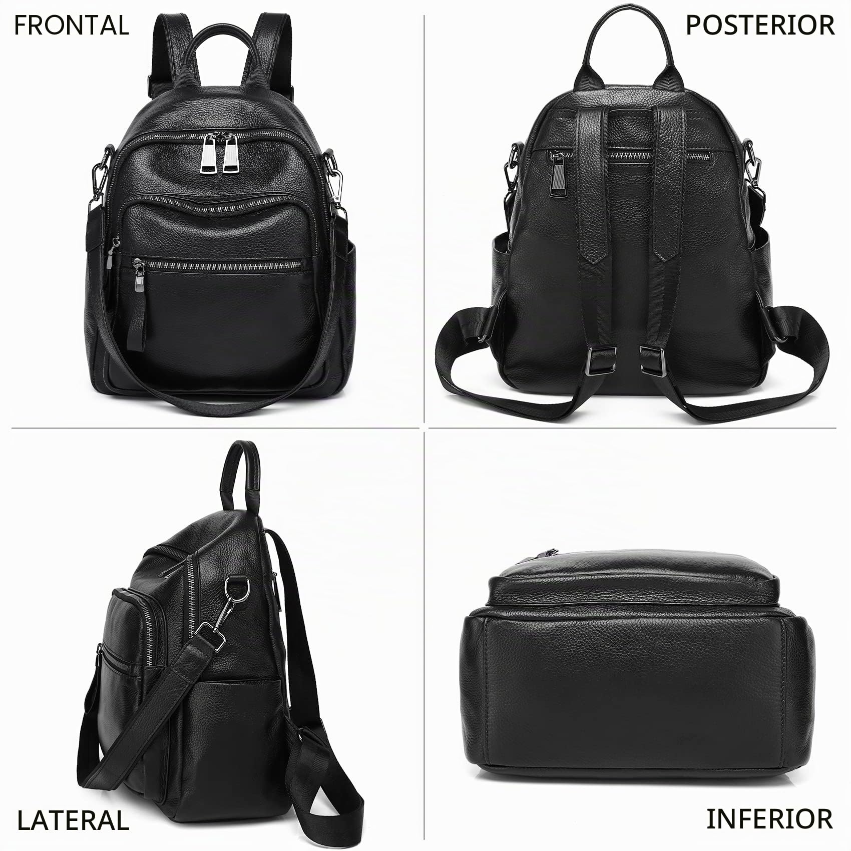 Mochila de piel auténtica para mujer, bolsa de hombro convertible para laptop