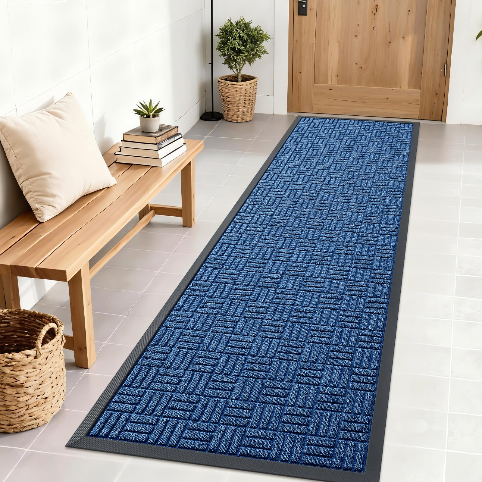 OLANLY Front Door Mat Outside Entrance 71x23, Heavy-Duty Rubber Doormat | Ocean Blue, Stain and Fade Resistant, Non-Slip Backing, Low-Profile Indoor Outdoor Floor Mat for Entryway, Easy to Clean