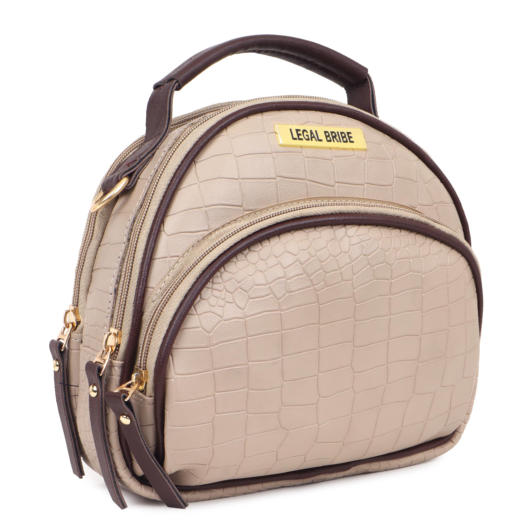 LEGAL BRIBE Womens Crock Round Luxurious Sling Bag (Beige) (B0D5M7M5K1) Amazon Price History, Amazon Price Tracker