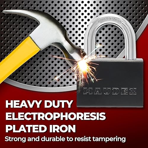 Miniatura 5 de Maudex PDK73 - Candado resistente con 5 llaves, grillete resistente a cortes de 0.512 in, protección de cuerpo de acero, cerradura de alta seguridad