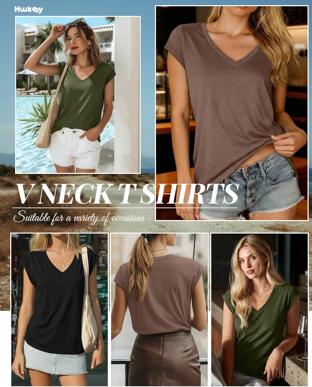 Huukeay 3 Pack Women’s V Neck T Shirts, Cap Sleeve Summer Casual Tops Loose Fit Short Sleeve Tees 2025 Trendy Shirts - Image 5