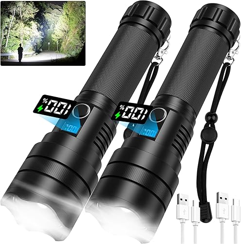 GISAEV Linternas LED recargables de alto lúmenes 900.000 lúmenes súper brillantes y potentes luces de flash con pantalla digital, 5 modos, linterna disponible en Yaxa Venezuela