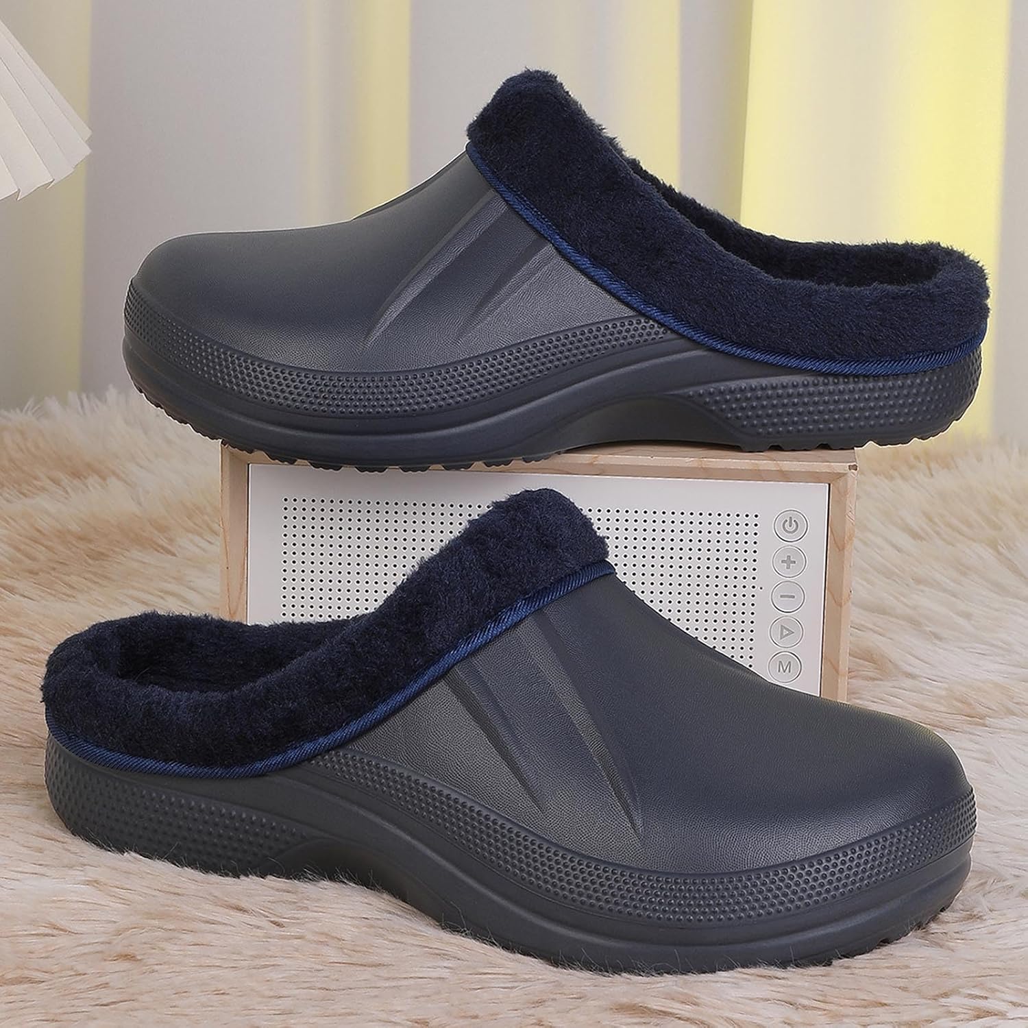 Winter Clogs for Mens Womens Faux Fur Lined Garden Shoes Slip-On Warm House Slippers Waterproof Non-Slip EVA Mules - Image 4