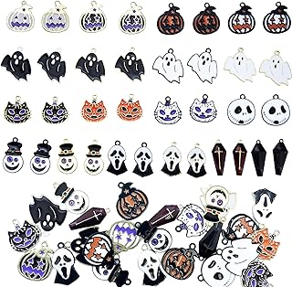 36 Pcs Halloween Charms Pendants Assorted Gold Black Plated Enamel Pumpkin Ghost Clown Wizard Hat Halloween Charms for Jewelry Making DIY Necklace Bracelet Earring Supplies Accessories