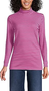 Lands' End Women Long Sleeve Relaxed Cotton Mock Aster Pink