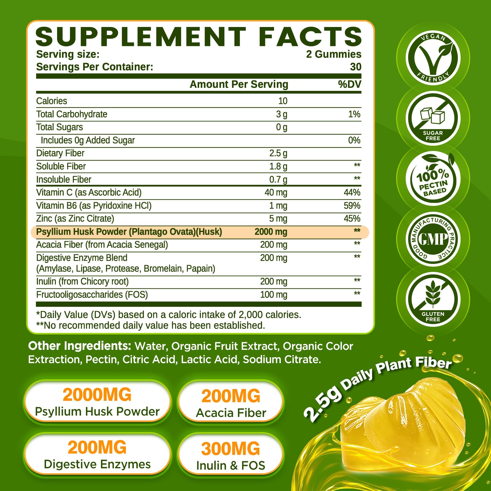 Psyllium Husk Gummies for Adults, 2000mg Psyllium Husk Fiber Supplements — Amazon image 2