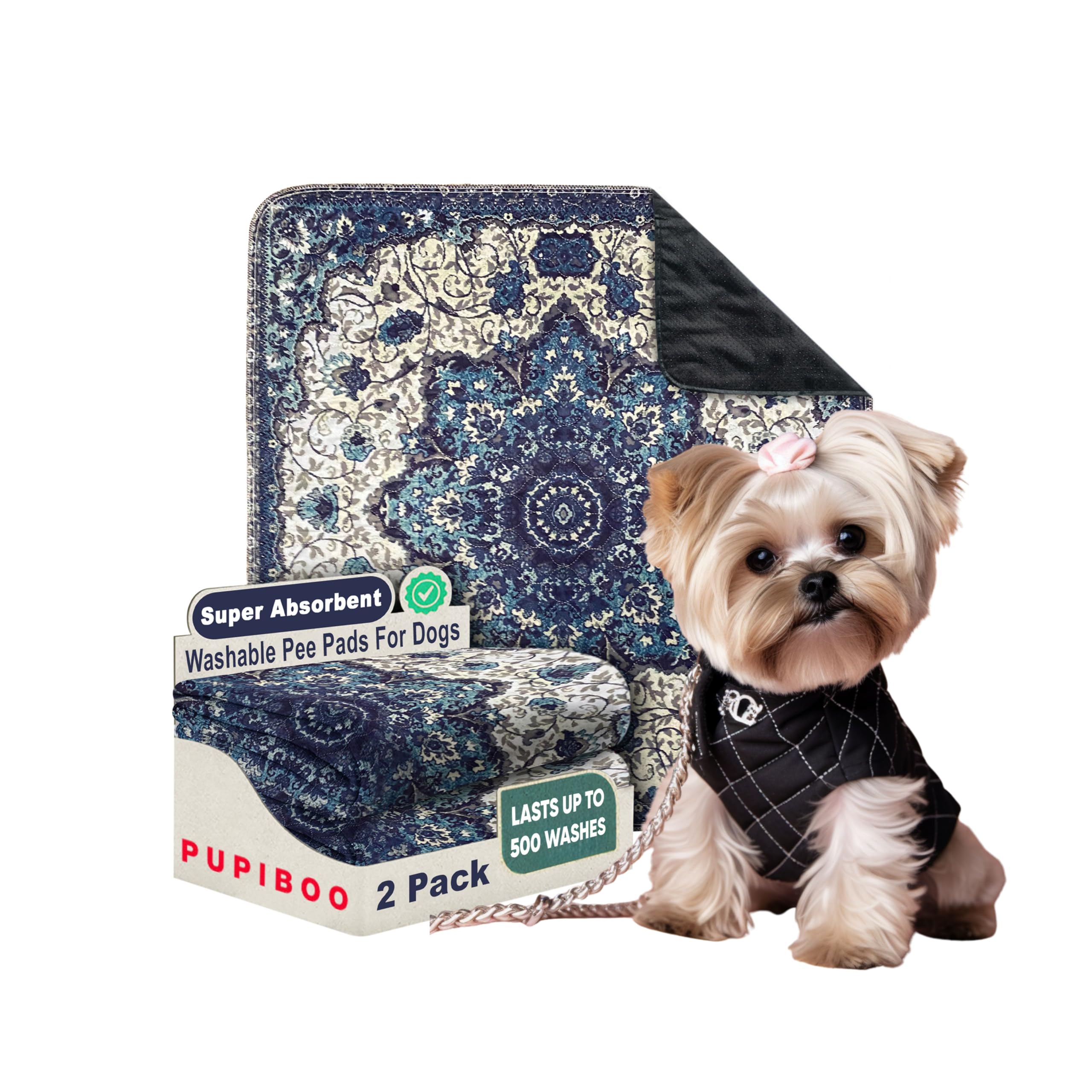 PUPIBOO Washable Pee Pads for Dogs and Cats - Super Absorbent Reusable Puppy Training Pads - 100% Waterproof, Leak-Proof & Non-Slip Whelping Pads for