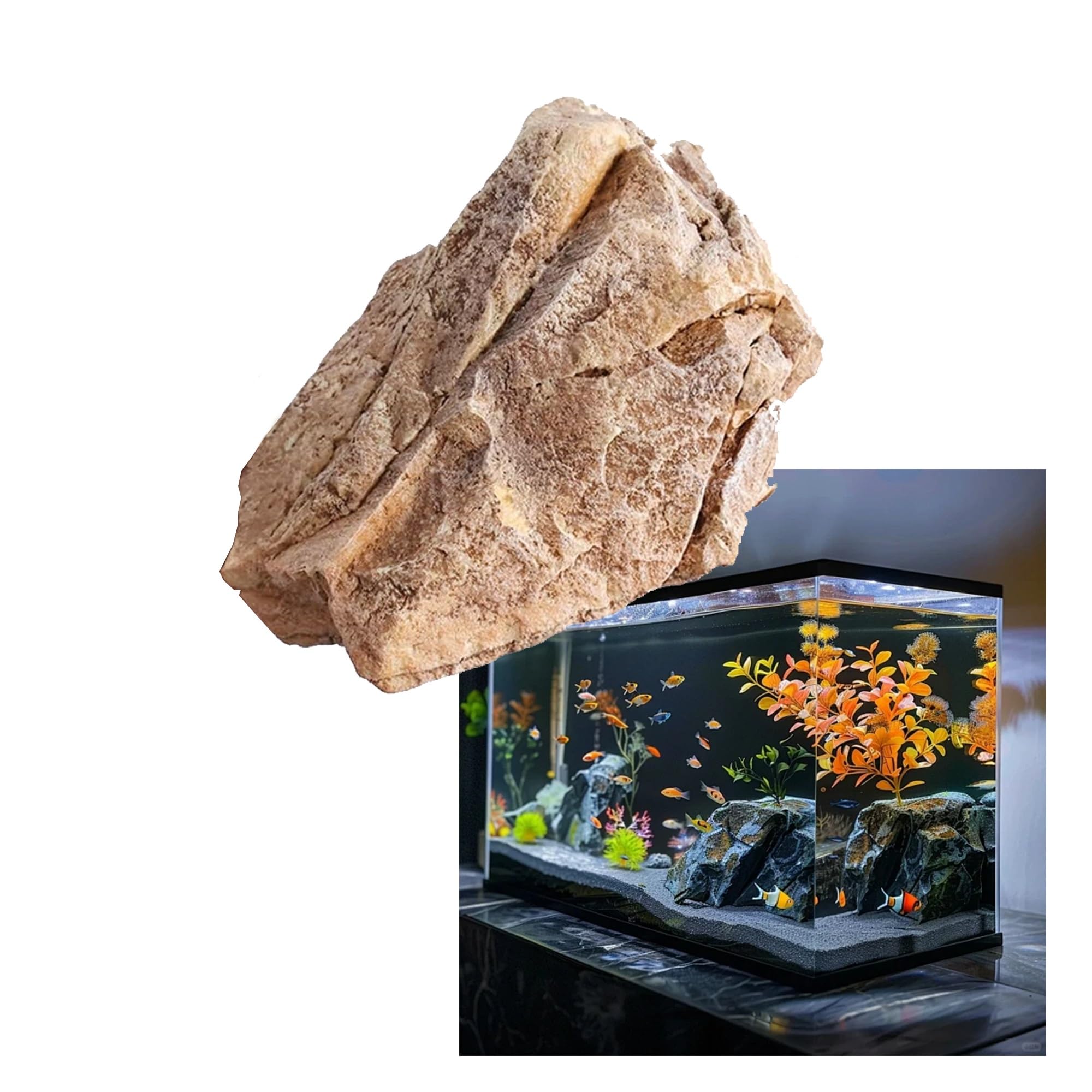 Roccia paesaggistica finta, masso decorativo artificiale in poliuretano | Pietra artificiale realistica per giardini e paesaggistica; ideale per nascondere impianti, laghetti e acquari(35x27x22cm)