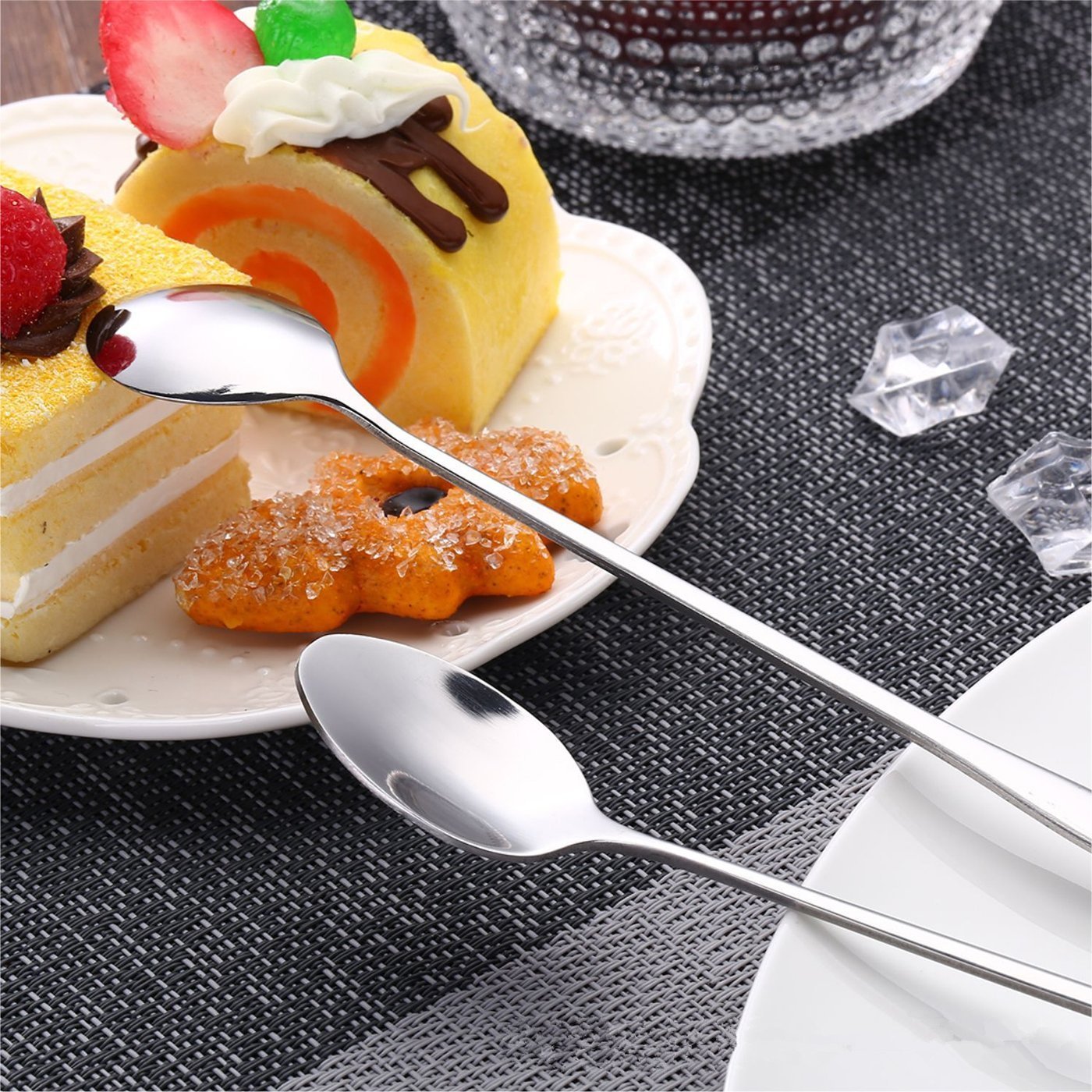 12-inch cuchara larga de té de acero inoxidable para mezclar,agitación de cócteles,café,zumos,juego de 4