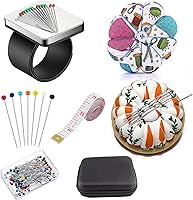 Vista 1 de Kit de 104 piezas de alfileres para costura, cojín de calabaza con cinturón elástico para muñeca, 100 pasadores de costura rectos, base de madera