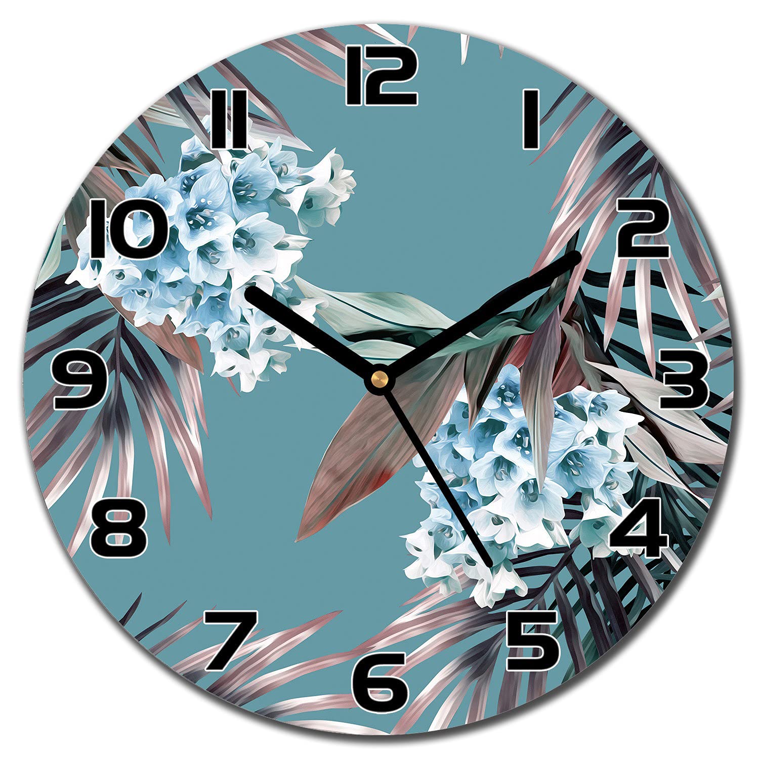 Horloge en verre 30 cm Coloray avec aiguilles noires au motif floral