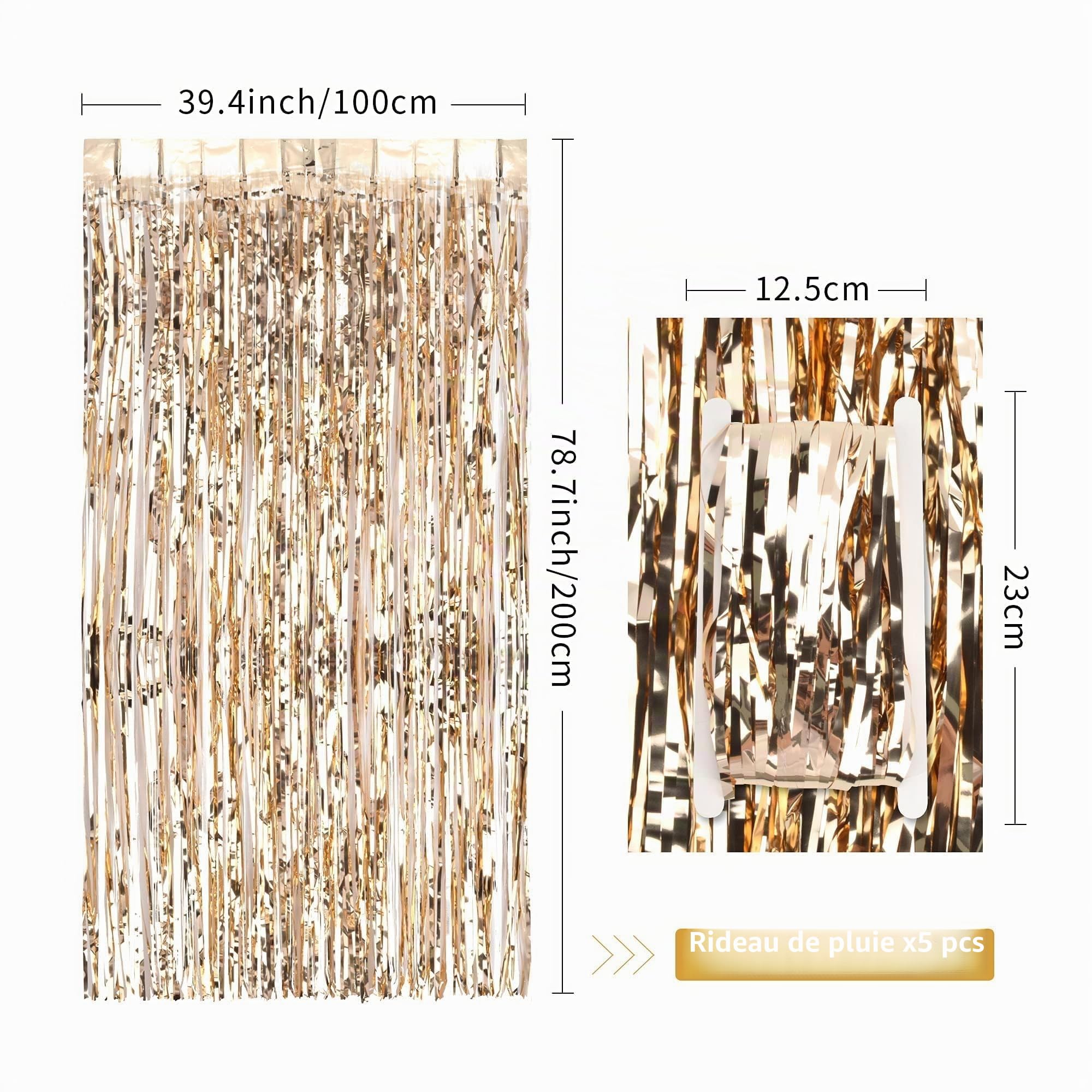 Rideau Métallique à Franges Or Champagne – 5 Pièces Rideaux Paillette Aluminium 1 m x 2 m, Toile de Fond Photo pour Deco Anniversaire, Mariage, Fête, Noël & Nouvel an