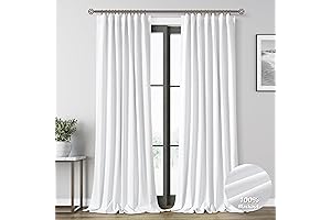 100 Inch Curtains Blackout Linen Textured White Drapes, 52"x100" 2 Panels