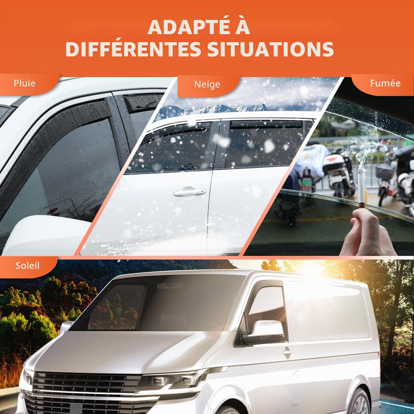 GEARMONSTER Lot de 2 déflecteurs d'air compatibles avec Volkswagen T5 2003-2015 & T6 à partir de 2016 Fenêtre de voiture Protection contre la pluie Déflecteurs de pluie intégrés Déflecteurs d'air