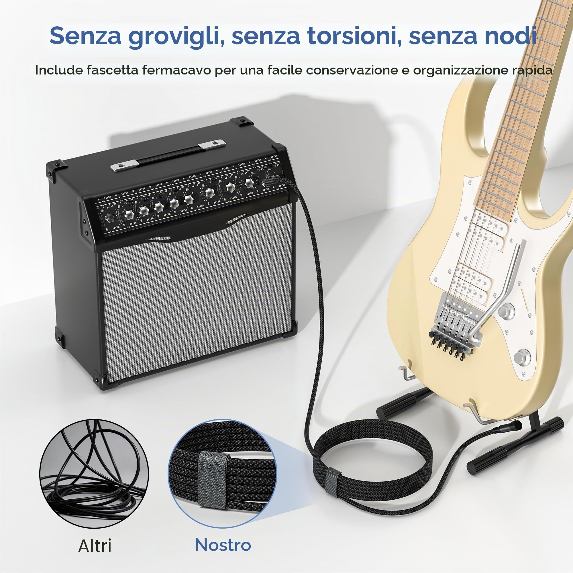 Elebase Cavo Audio Jack Angolo Retto 6.35 mm 3M 2-Pezzi,Cavi Filo Doppio 6.35mm Maschio,Cable Guitar TRS Bilanciato 90 Gradi Angolare 1/4 Pollici per Strumenti,Chitarra Elettrica,Basso,Tastiera,Amp