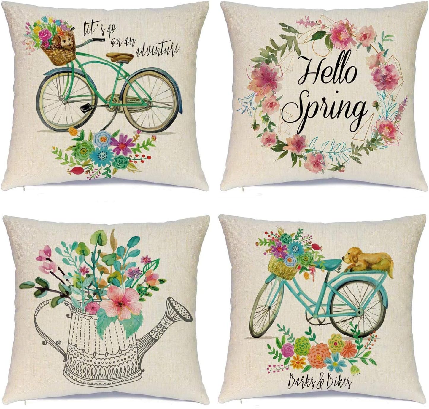 Hlonon Spring Pillow Covers Set of 4 - Spring Decorations Spring Series Cushion Cover Case Pillow Custom Zippered Square Pillowcase (16 x 16 in)