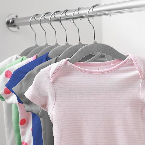 Miniatura 6 de Casafield 100 perchas de terciopelo para bebé, tamaño de 11 pulgadas para ropa de bebés y niños pequeños, color gris