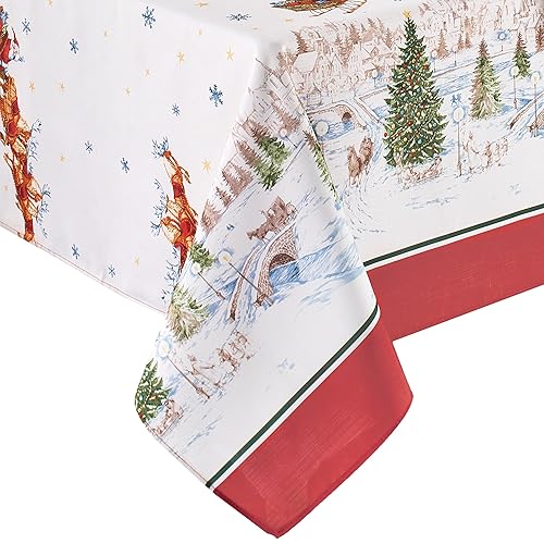 Elrene Home Fashions Santa Snowy Sleighride Wrinkle Resistant Holiday/Christmas Tablecloth,