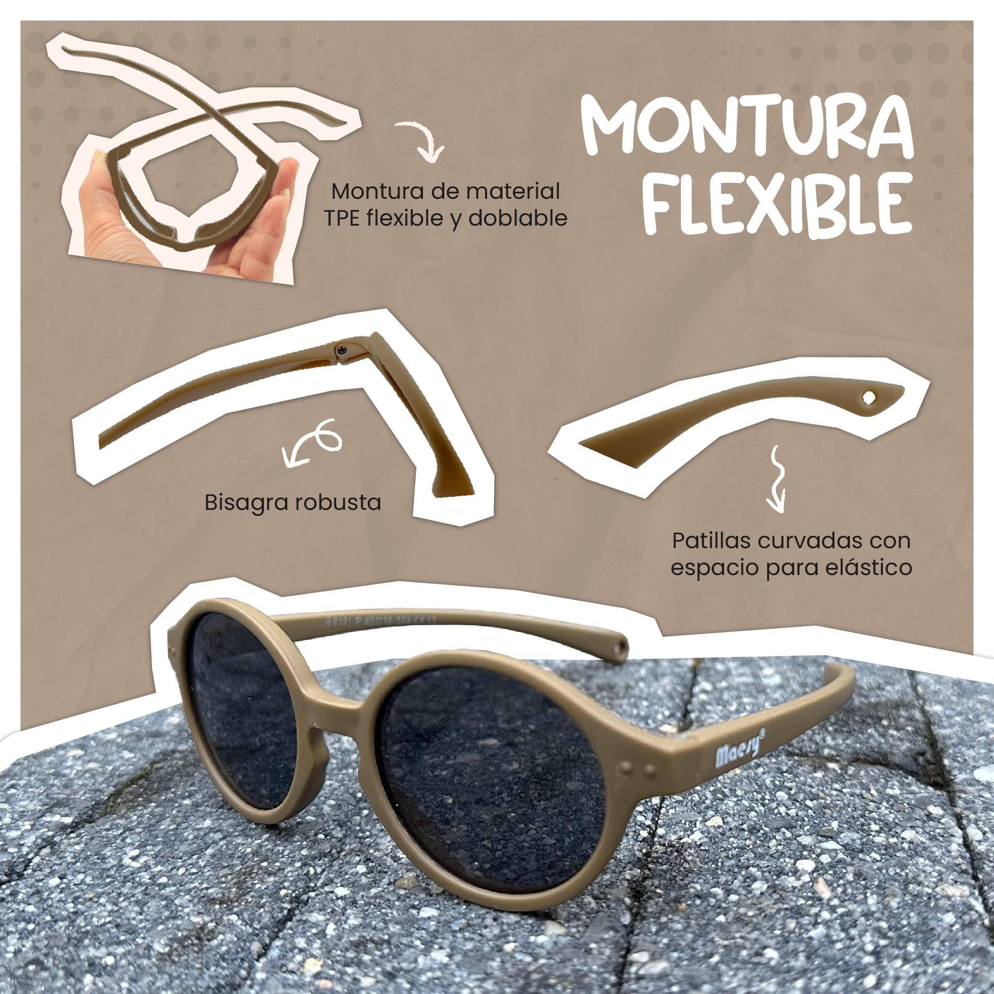 Gafas de Sol para Bebé, 0-2 Años, Protección Polarizada UV400, Montura Flexible y Blanda, Cinta Elástica Ajustable, Gafas de Sol Seguras y Cómodas para Bebés, Noah
