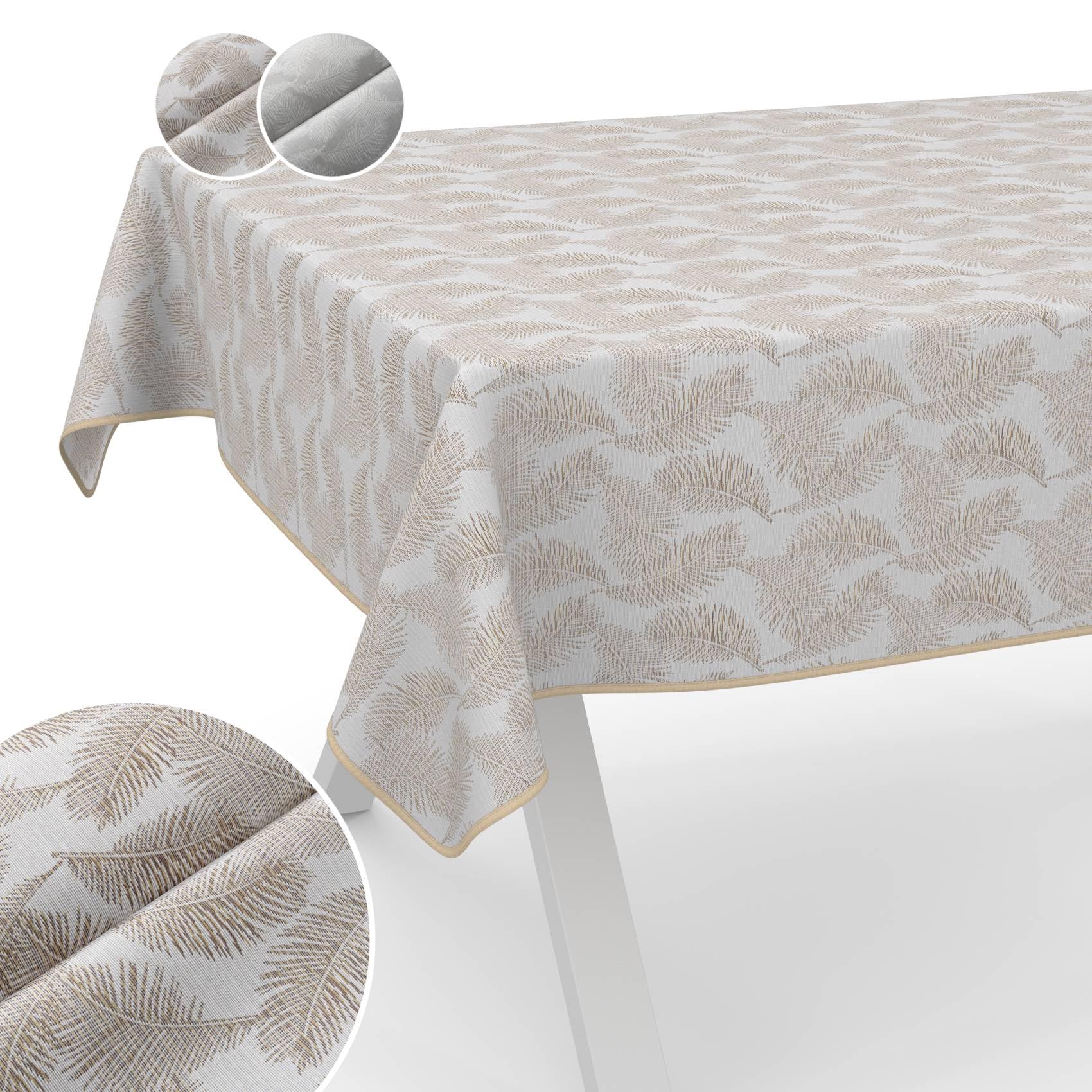 Lurex Tablecloth Fabric Washable Tablecloth Teflon Coated Easy Care Lotus Effect Dirt & Water-Repellent Kate Floral Leaves 100 x 140 cm with Hem (Edged) Gold