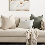 MIULEE Ensemble de 2 Couvertures d'oreillers à jet de lin 20x20 Inch Naturel Beige -Décoration Neutre Ferme Vintage Couvertures d'oreiller Boho Modern Home Décor pour Canapé Coussin Chambre Chaise