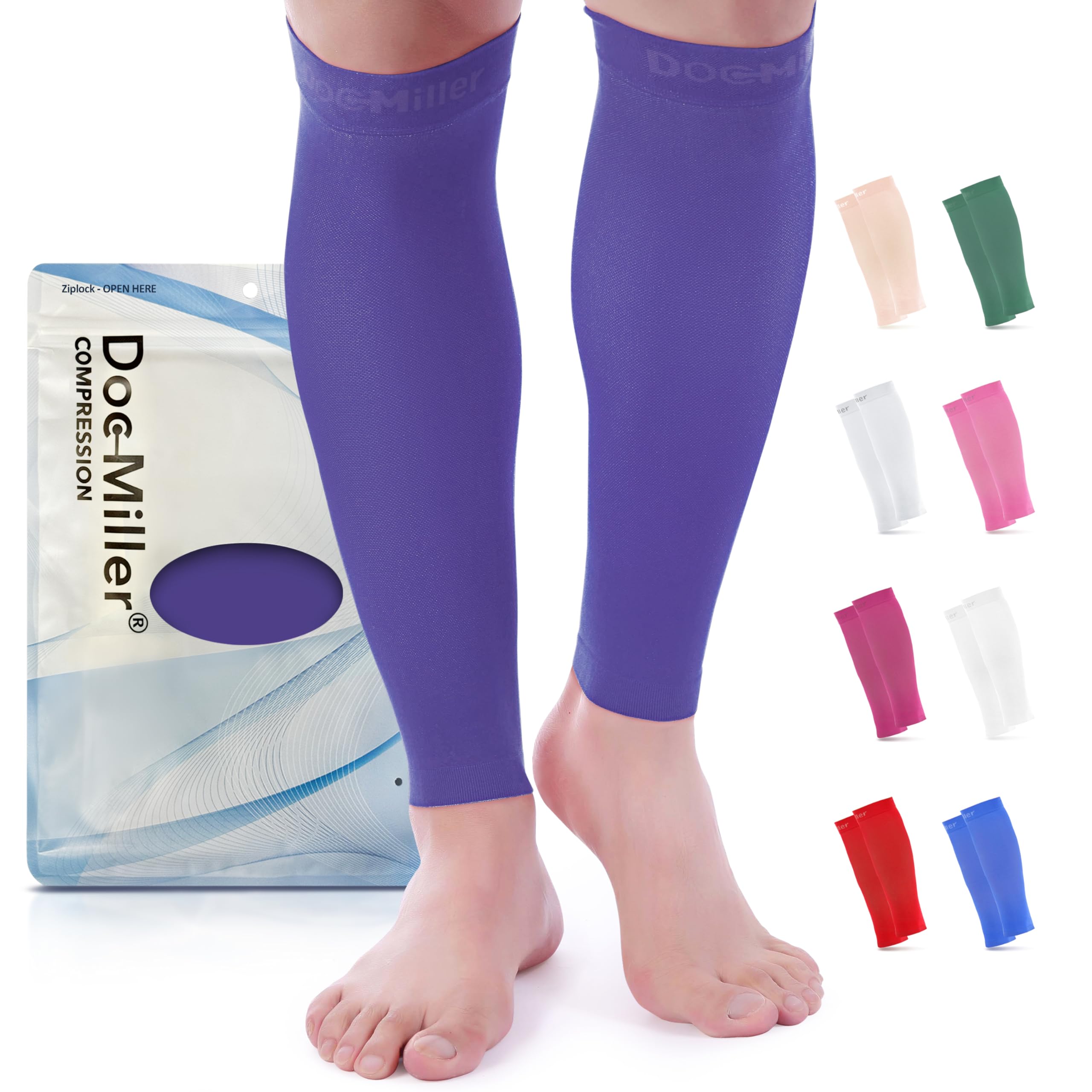 Doc Miller Compression Calf Sleeve for Men & Women, Premium Medical Grade, 15-20mmHg Graduated Support for Running, Calf Tear, Shin Splints, Knee High