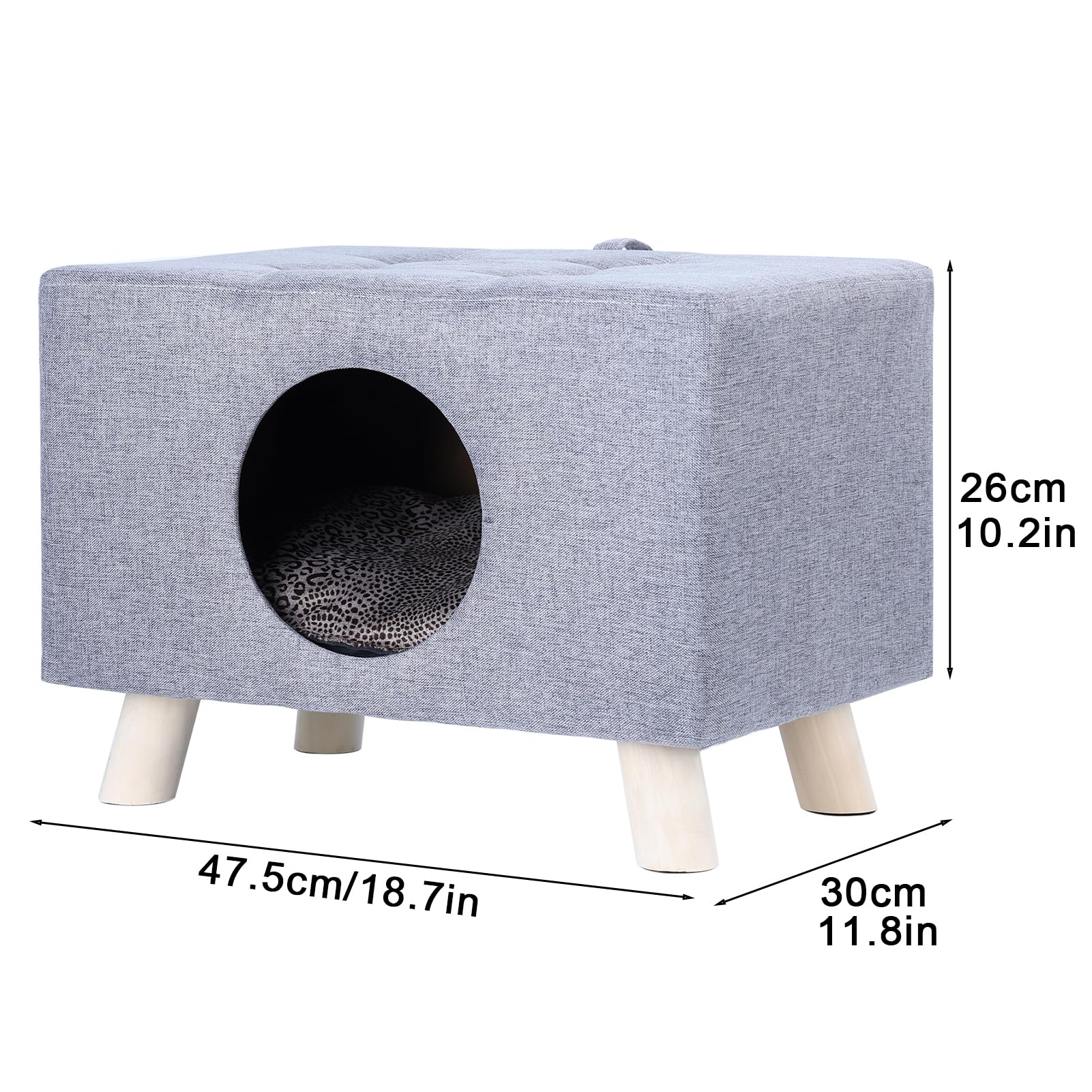 Nido di Gatto per Animali Domestici, Panche Gatti Indoor Casa Cubica in Legno 200 kg, Grotta con Tappeto, Poggiapiedi, Sgabello Cuscino e Piccoli 1 Set