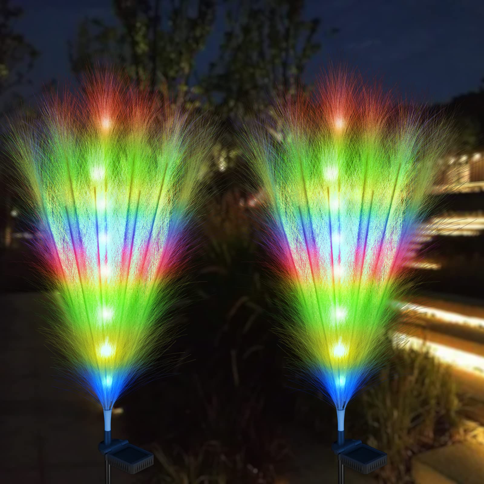 AukoraBirthday Gifts for Women, Solar Garden Lights Waterproof 2-Pcs 2.8FT Artificial Flowers Pampas Grass, Solar Bulrush Reed Grass Lights for Home Garden Boho Wedding Decor(White)