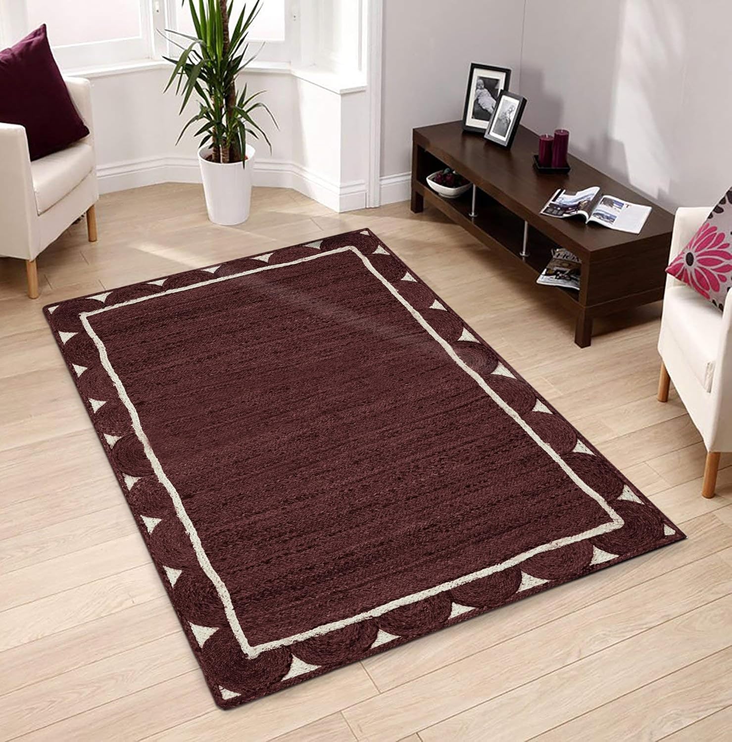Primium Quality Jute Rug 4x20 Kilim Runner Rug Hand Braided Rug Geometric Pattern Brown Hand Woven Rug Flatweave Rug Indoor Outdoor Rugs for Hallway Runner Stair Runner Corridor Runner
