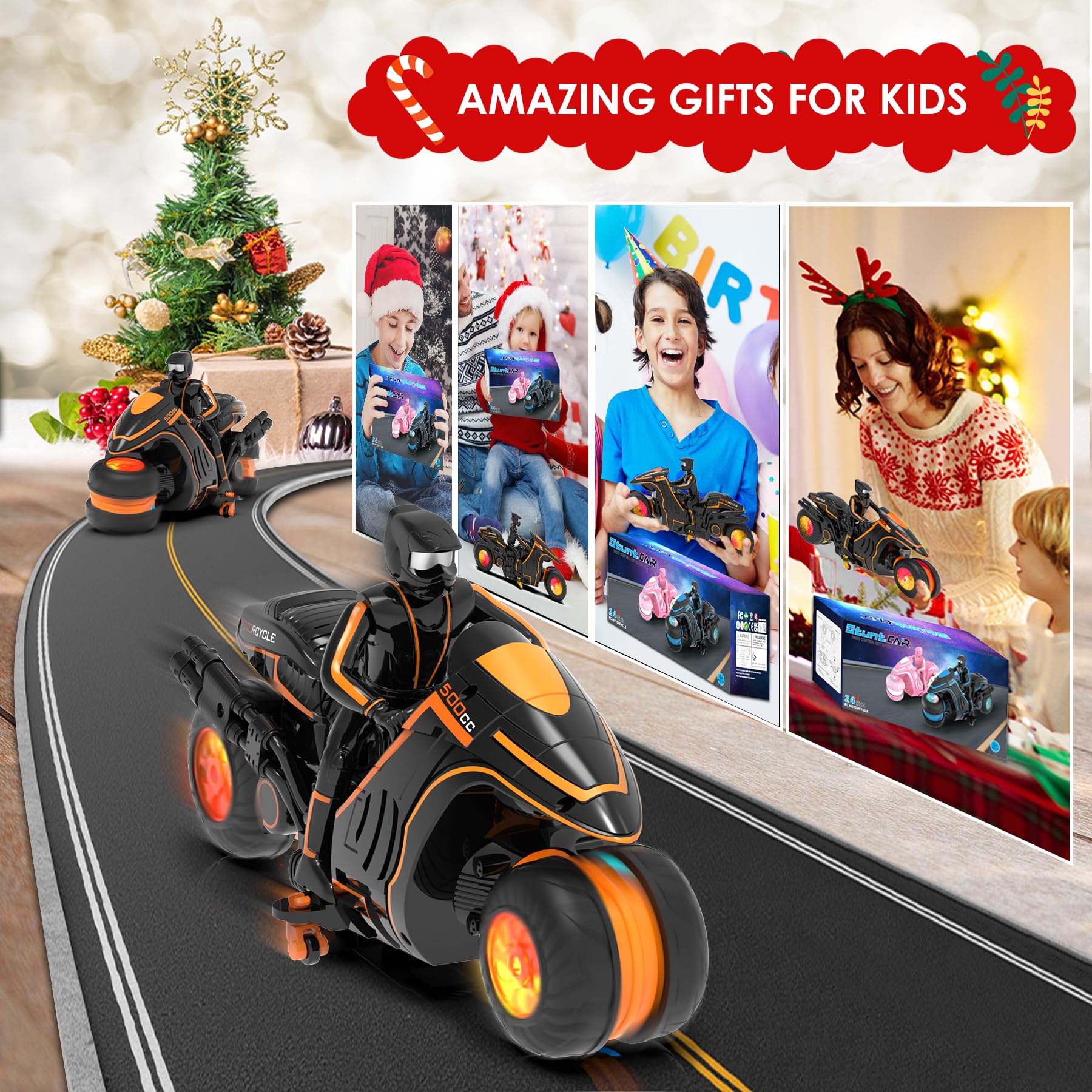 Motocicleta de control remoto con luces RGB y deslizamiento lateral exclusivo | Listo para jugar con 2 baterías | Bicicleta de acrobacias RC de 2.4 GHz Regalo para niños de 5 a 12 años 5