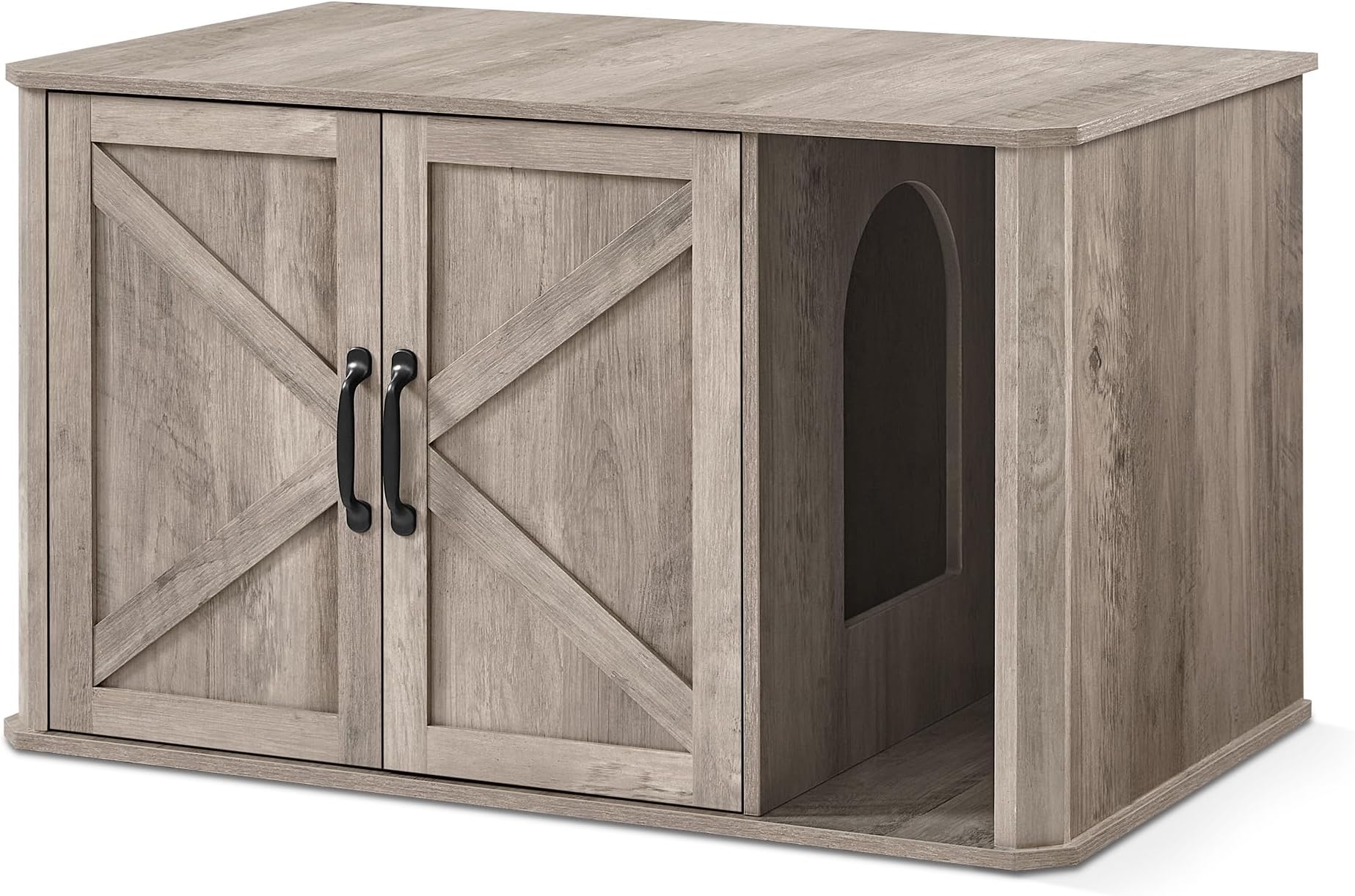 Feandrea Litter Box Enclosure, Modern Cat Litter Box Furniture Hidden, Front Entry, Double Doors, Handles, Cat House, Side End Table, 33.5 x 19 x 19.5 Inches, Heather Greige UPCL012G01