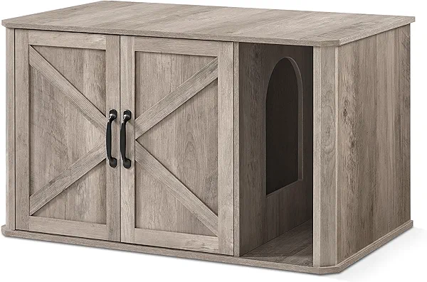 Feandrea Litter Box Enclosure, Modern Cat Litter Box Furniture Hidden, Front Entry, Double Doors, Handles, Cat House, Side End Table, 33.5 x 19 x 19.5 Inches, Heather Greige UPCL012G01 L (33