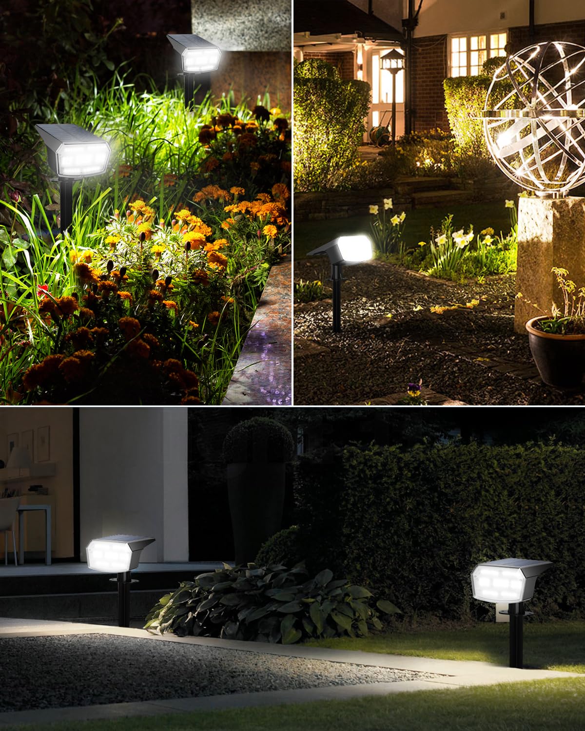 HIBOITEC 59 luci solari a LED per esterni, 6000 K, luce bianca, 6 pezzi, IP65, impermeabile, per esterni, luminosità regolabile