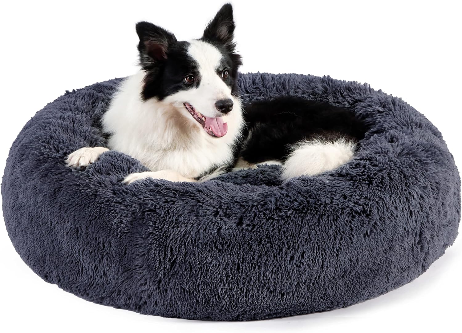 Bedsure Donut Dog Bed Large Calming Dog Bed for AntiAnxiety, Grey