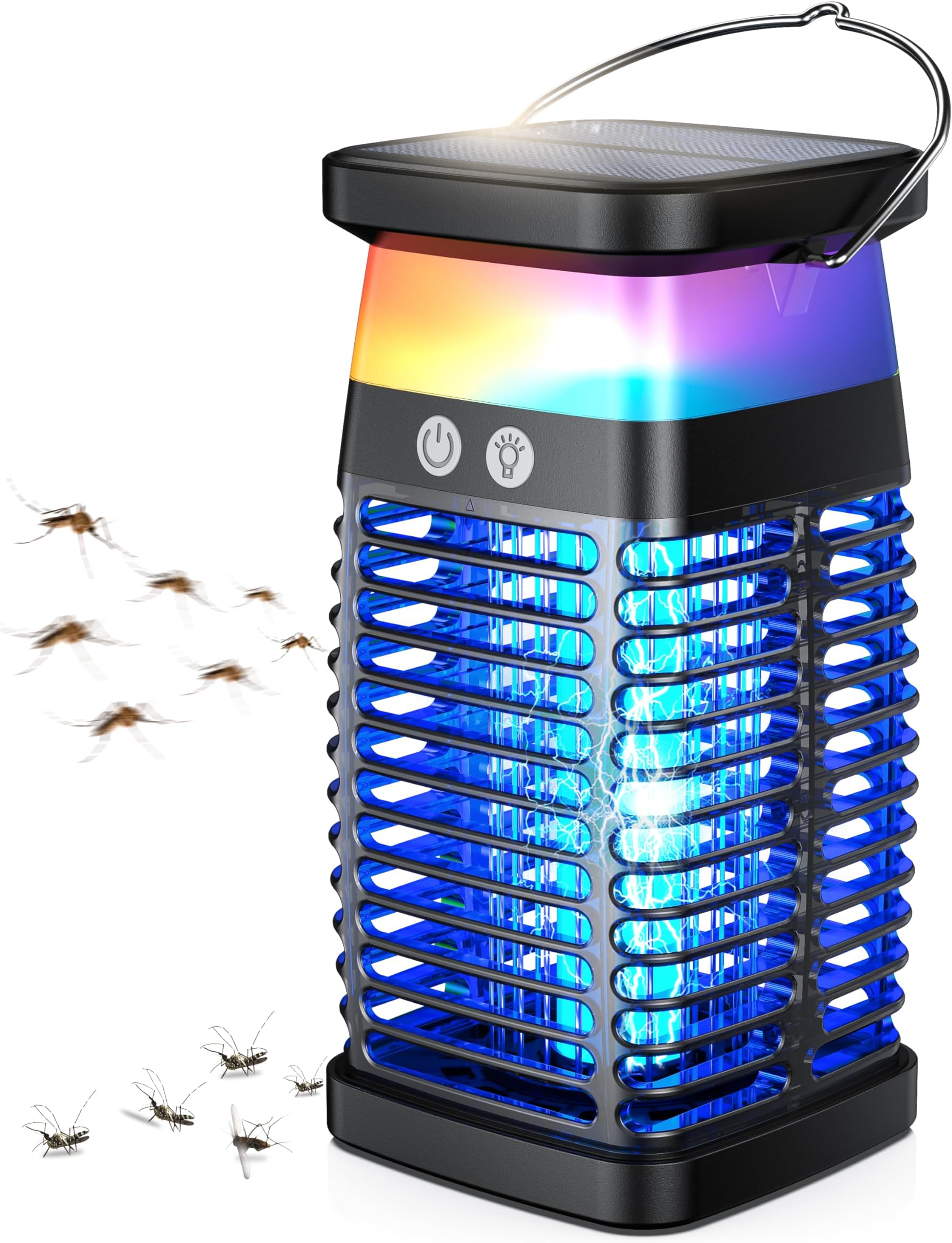 Bug Zapper Outdoor Indoor Mosquito Zapper Solar Fly Zapper Rechargeable Electric IP69 Waterproof Plug in with RGB Light & Reading Lamp for Patio Camping Home Backyard
