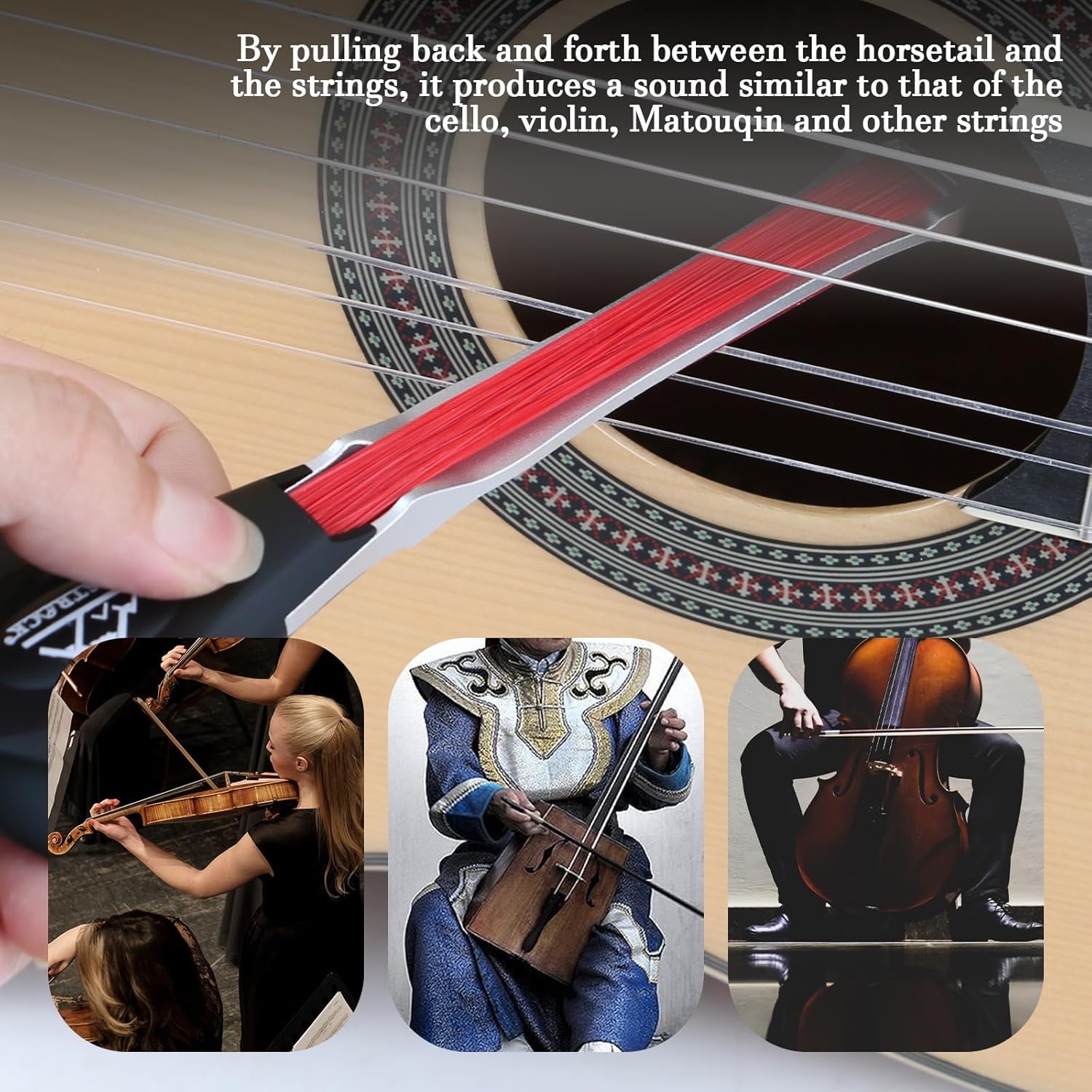 EASTROCK Guitar Bow, 2-in-1 Real Horsehair for Acoustic Guitar, Create Violin & Cello-Like Sounds, Black-Red