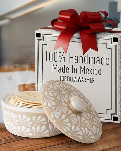 Calentador de tortillas de cerámica, hecho a mano, soporte para tortillas de cerámica mexicana Puebla, mantiene el calor para tacos martes, guisos,