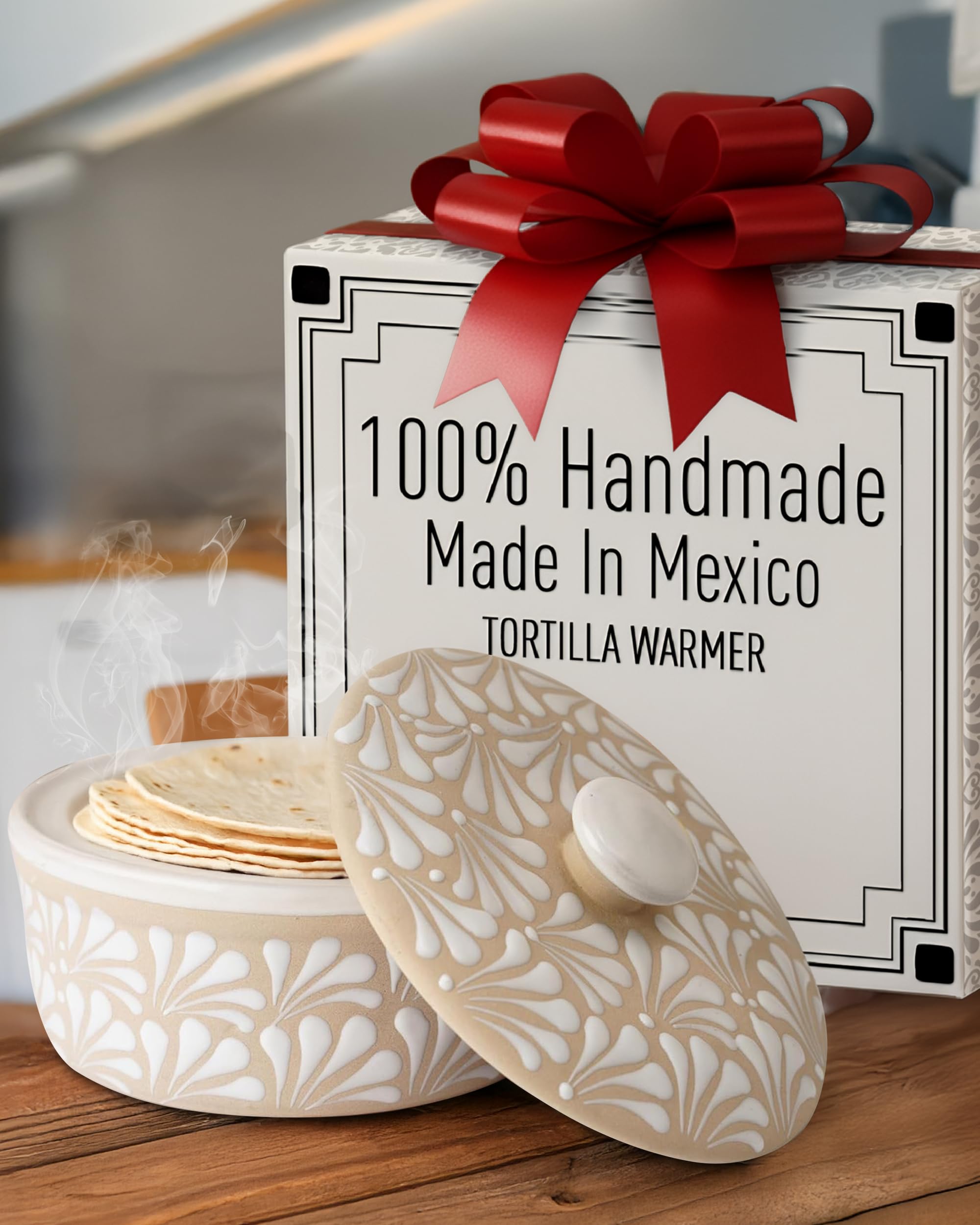 Ceramic Tortilla Warmer, Handmade Talavera Mexican Pottery Puebla Tortilla Holder, Keeps Warm for Tacos Tuesday, Stews, Casseroles, Burritos, Pasta, Microwave Safe, Bowl With Lid, Tortilleros