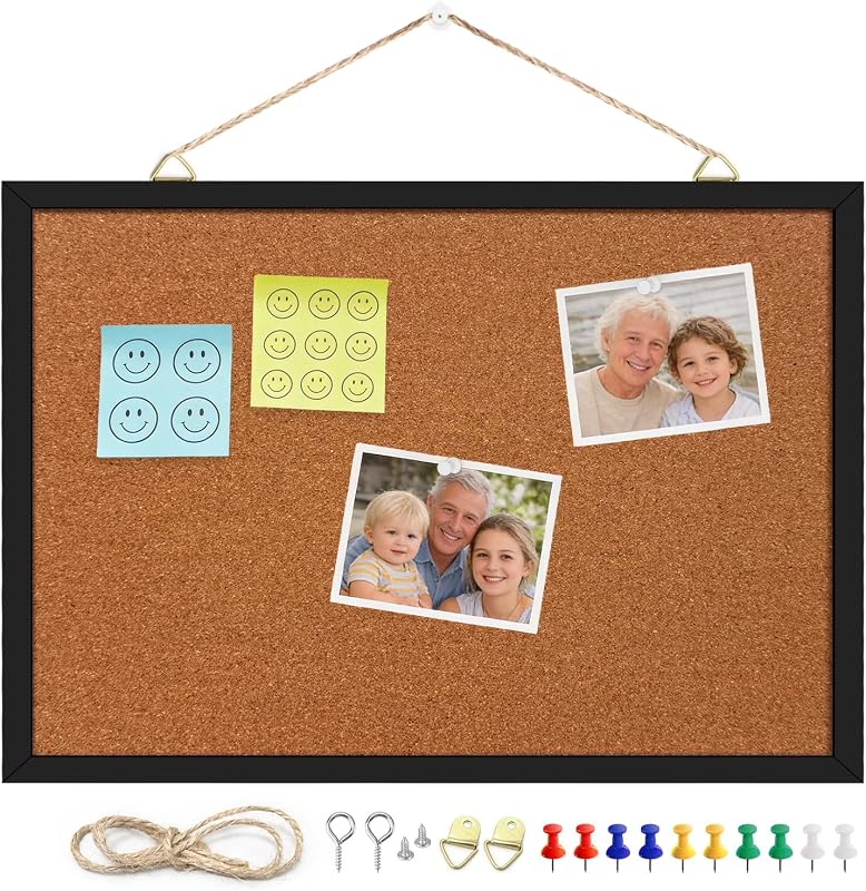 13.3" x 17.7" Cork Board Bulletin Board, Black Framed Corkboard, Oak Frame, Decorative Hanging Pin Board, Perfect for Office & Home Decor, Home School Message Board or Vision Board