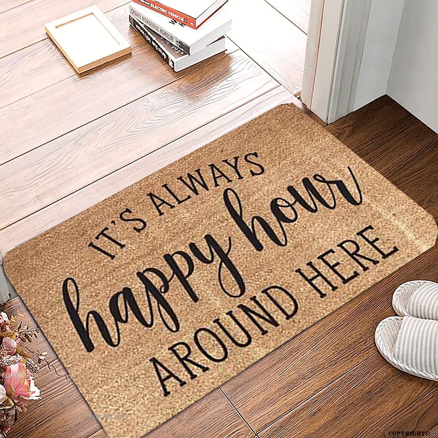 Welcome Mats for Front Door Outdoor Entry It's Always Happy Hour Around Here Doormat Non Slip Mat for Home Indoor Farmhouse Funny Kitchen Rugs Patio Greeting Front Porch Rugs 24X16 Inch — image 1