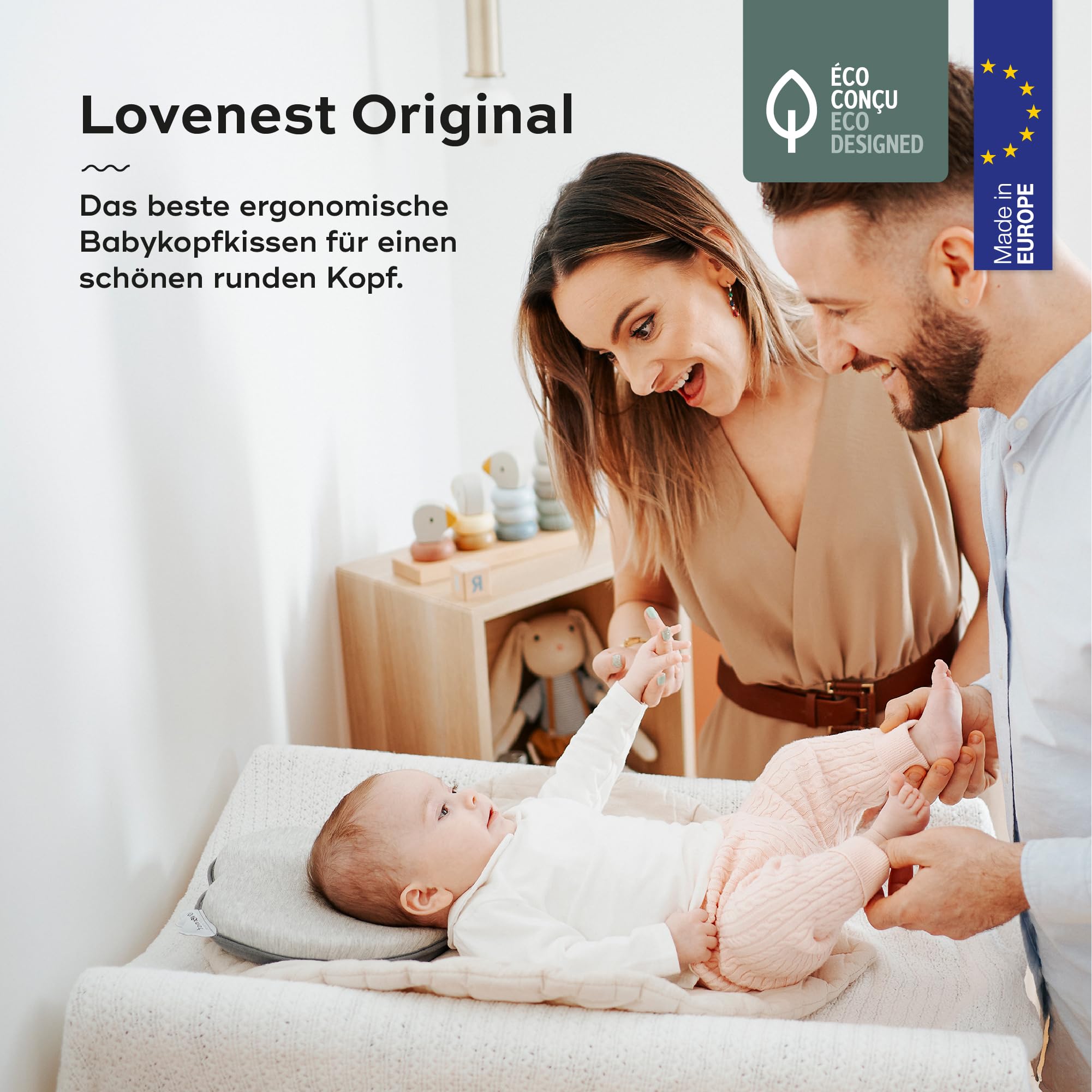 Babymoov Lovenest Orginal Smokey - Baby Kopfkissen von 0-3 Monaten, zur Vorbeugung von Plagiozephalie, von einem franz. Kinderarzt entworfen und patentiert