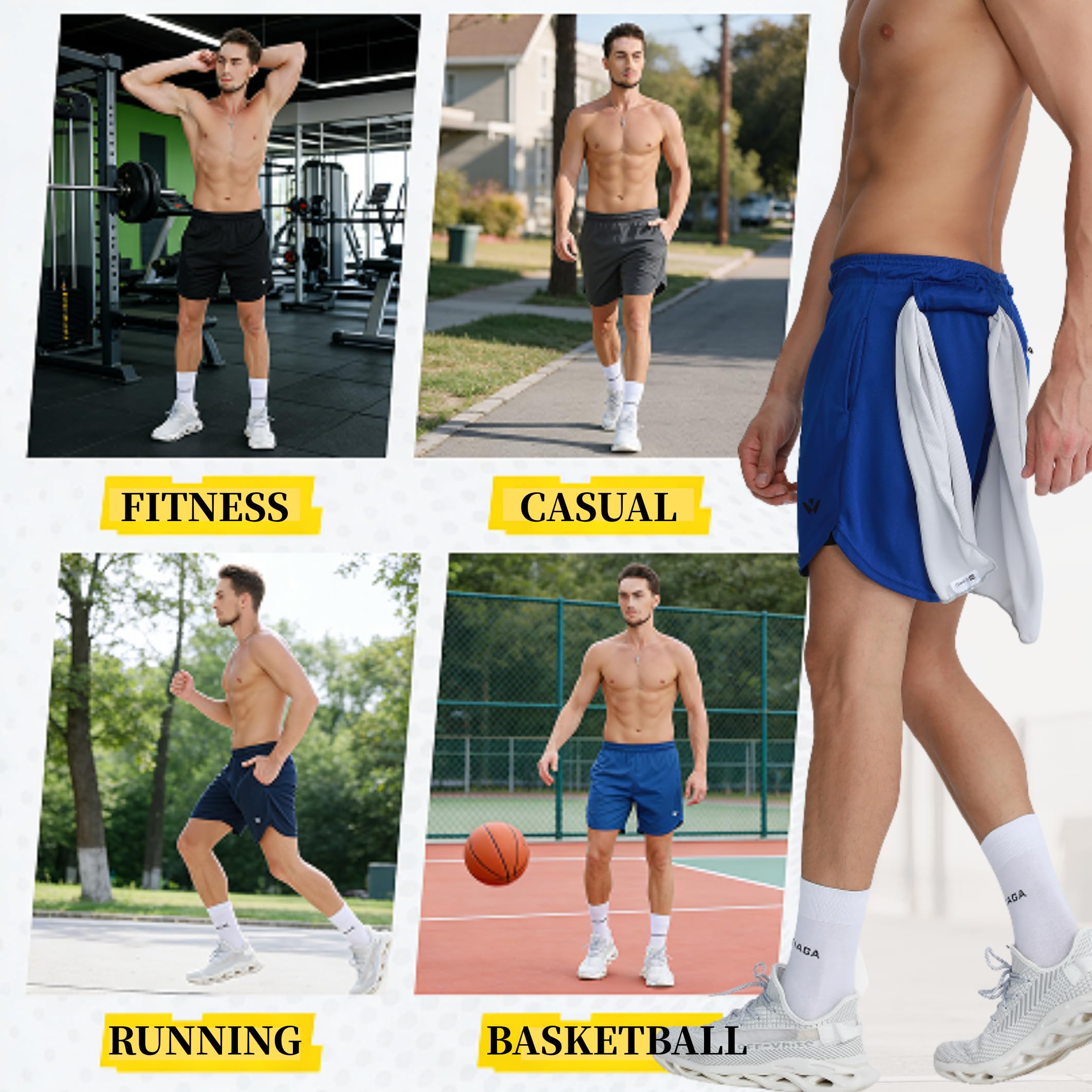 Confezione da 3 pantaloncini sportivi da uomo 2 in 1, ad asciugatura rapida, per palestra, corsa, allenamento, attività sportiva, da uomo, con tasche