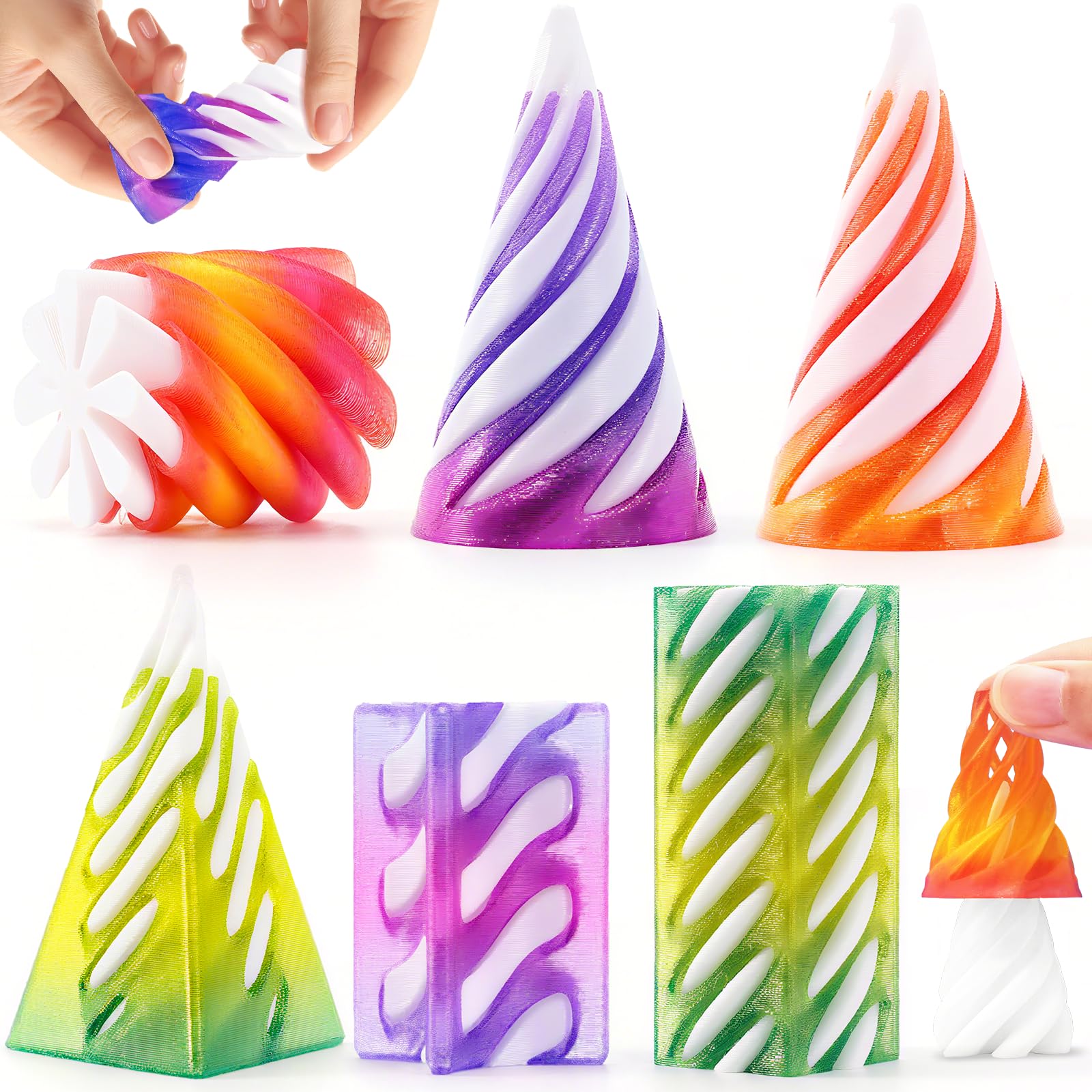 Chennyfun 6 Piece Spiral Cone Fidget Toys, Impossible Cone, 3D Printed Decompression Mini Spiral Cone Toys