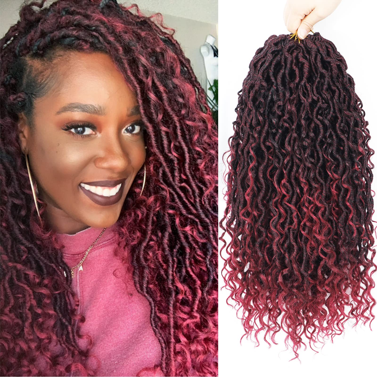 Goddess Locs Crochet Hair 14 Inch 7 Packs Faux Locs Crochet Hair Soft Boho Crochet Locs Synthetic Pre Looped Crochet Braids Curly Ends (14 Inch, 1B/BG