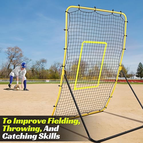 Miniatura 5 de Red de rebote de béisbol  Entrenador ajustable para campo en solitario, lanzamiento, práctica de lanzamiento, marco de acero duradero con 5 ángulos,