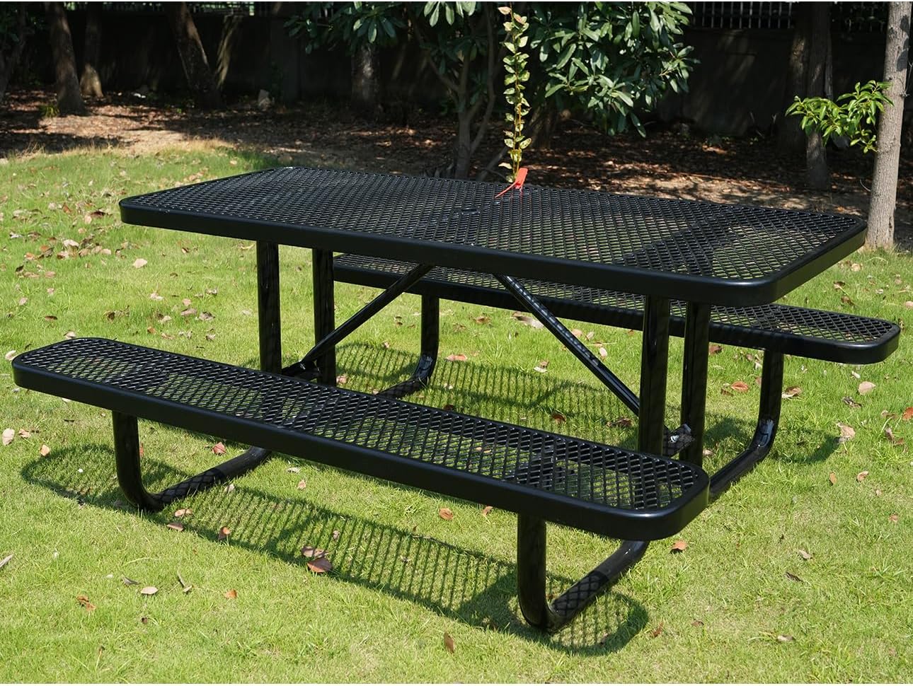 Heavy Duty 6' Rectangular Picnic Table, Expanded Metal, Black (72" Long)
