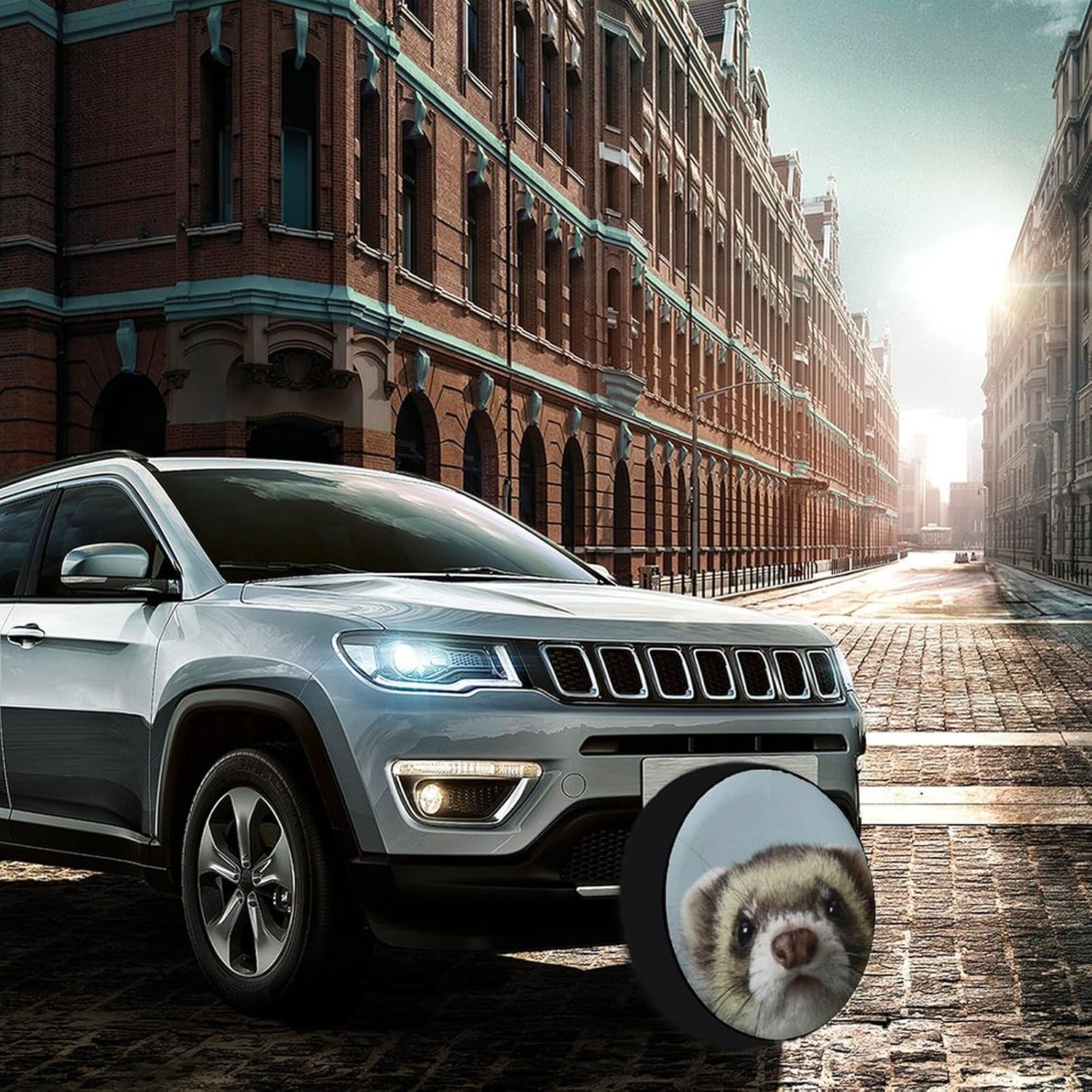 Cute Ferret Face Funny Spare Tire Cover Wheel Protectors Case Waterproof for Travel Camping Truck RV SUV